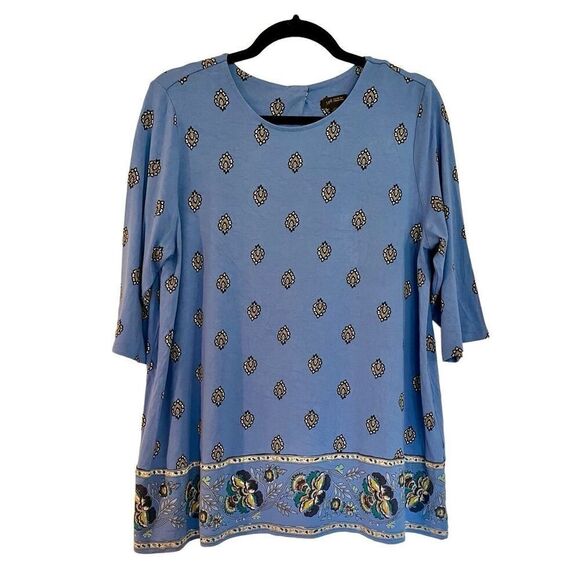 J.Jill wearever collection blue medallion block print trim blouse - Picture 1 of 9